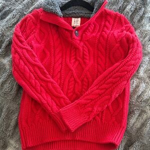 GAP Bright Red Cable-Knit Shawl Collar Pullover